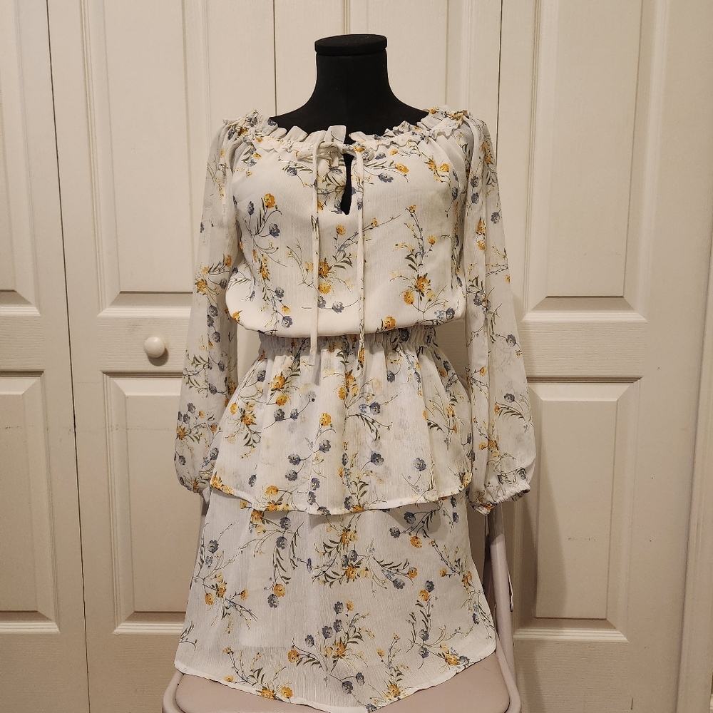 Essue Floral Dress Long Sleeve Tiered Mini S Fairy Coquette